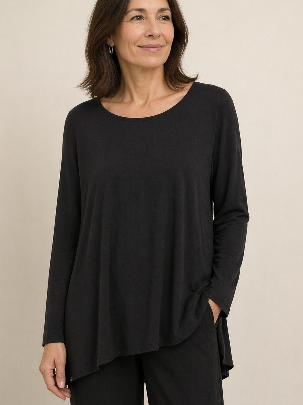 Eileen Fisher Black Long-Sleeve Relaxed Tunic